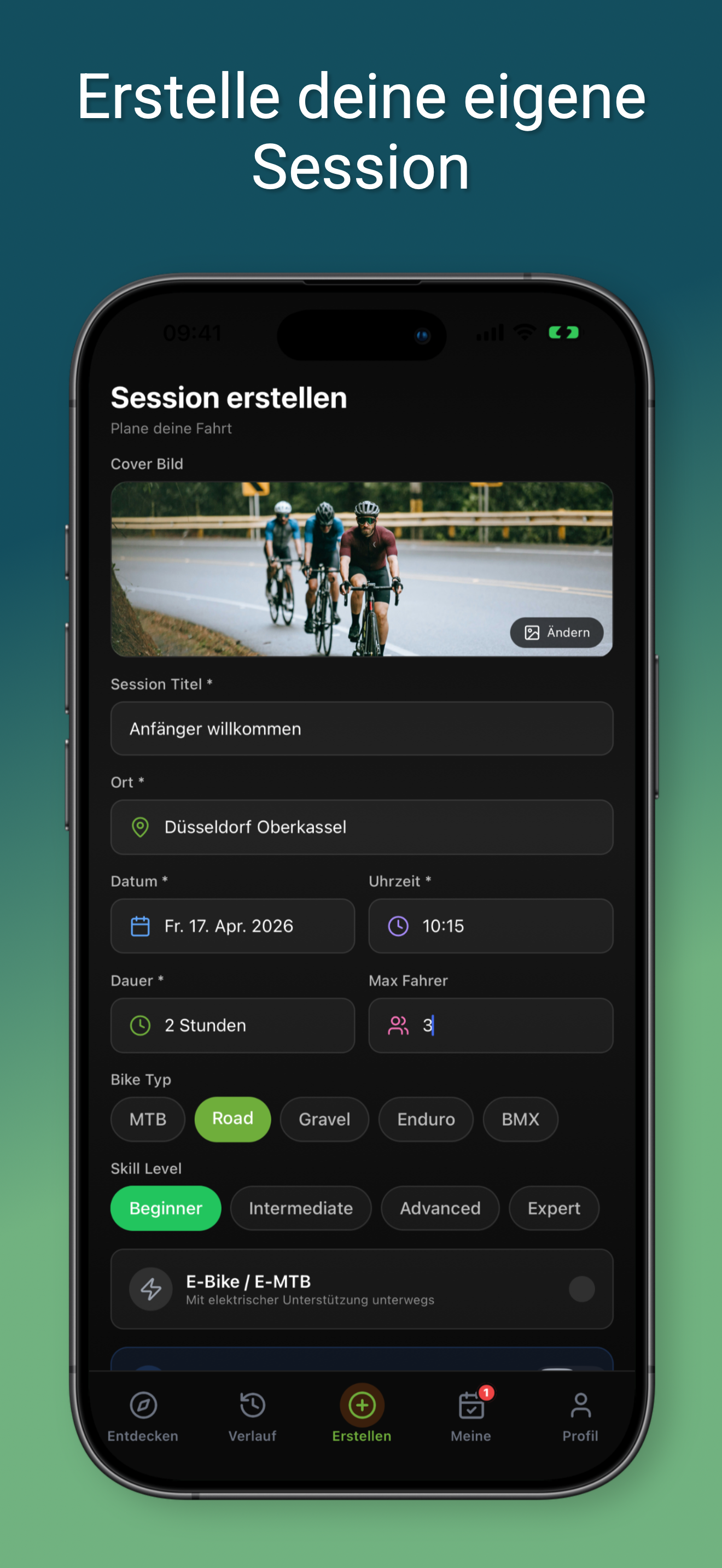 Vorschau der Session-Erstellung in BikeBuddy