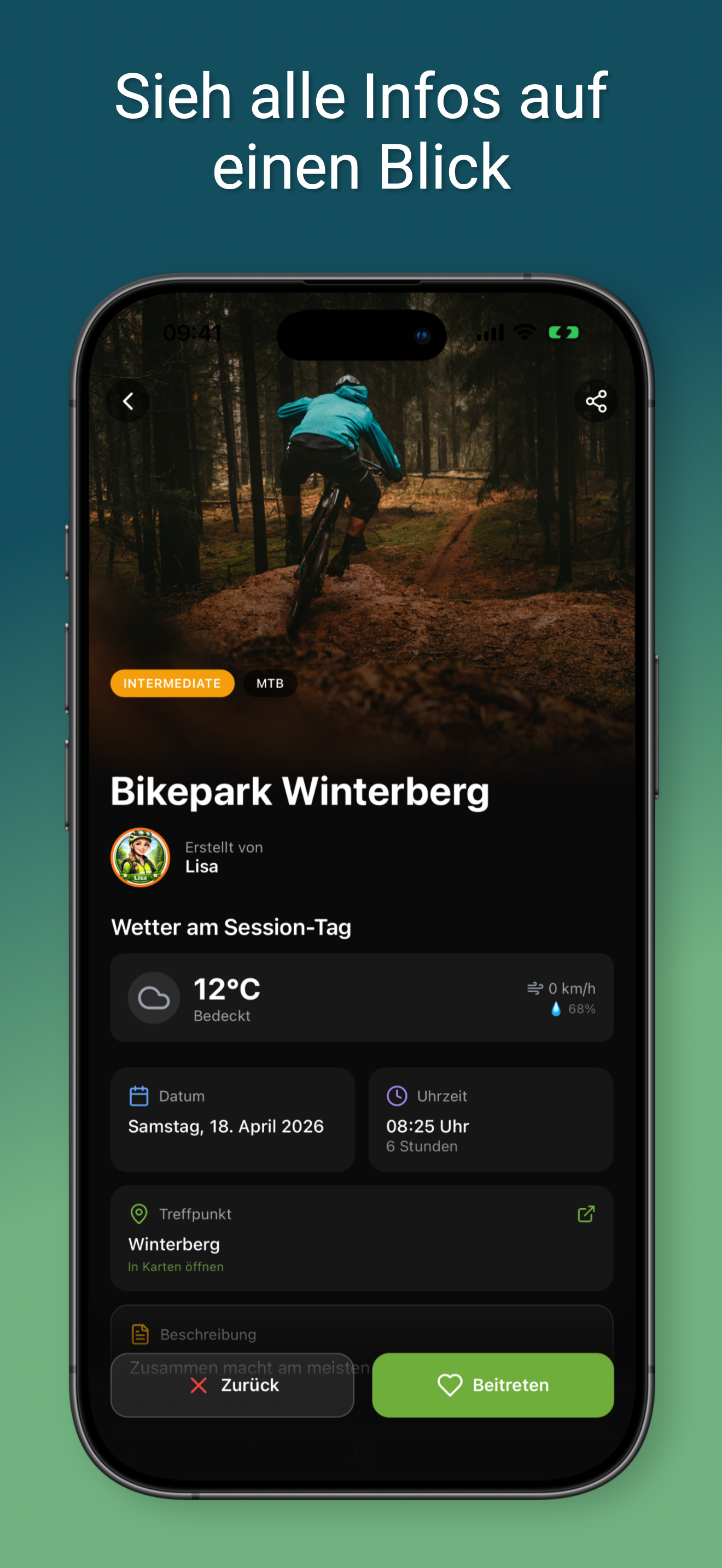 Vorschau einer Session-Detailansicht in BikeBuddy